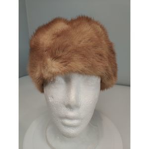 Vintage Brown/Beige Mink Fur Beret Style Hat from Canada 21"